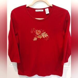 STUNNING BONNIE EVANS METALLIC AUTUMN LEAVES EMBROIDERED COTTON TOP!
